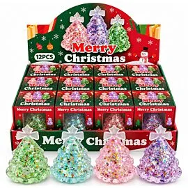 Dozen Wholesale Squishy Glitter Christmas Trees - Trendy Stress Relief Toys