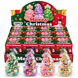 Dozen Wholesale Squishy Sparkle Snowmen - Trendy Stress Relief Toys