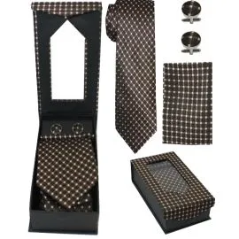 Brown and White Polka Dot Tie Set Wholesale-4