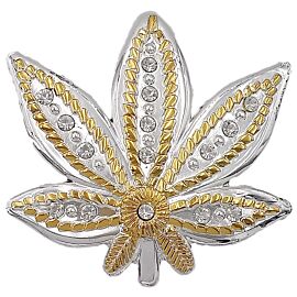 Buckle Wholesaler - Silver & Gold Marijuana Leaf Belt Buckle