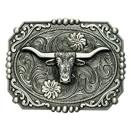 Longhorn Belt Buckles for Women - Floral Silver Design