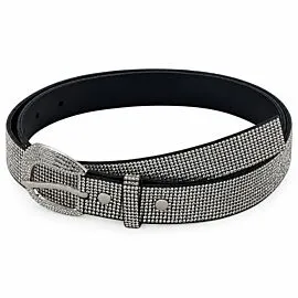 Wholesale Black Belt with Silver Rhinestones and Rectangular Rhinestone Buckle