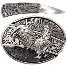 wholesale hidden knife belt buckles with rooster engraved design