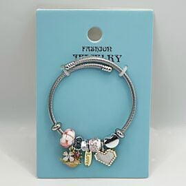 Stainless Steel Charm Bracelet with Love and Heart Design