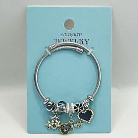 Stainless Steel Charm Bracelet with Golden Heart and Guitar Design