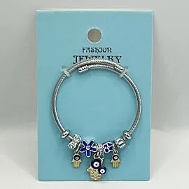 Stainless Steel Charm Bracelet with Evil Eye Protection Design