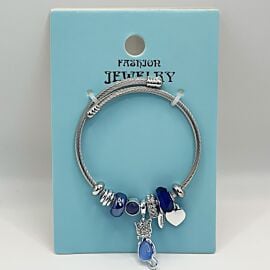 Stainless Steel Charm Bracelet with Blue Rain Drop Design