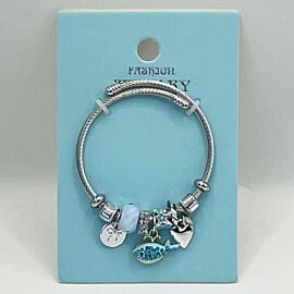 Stainless Steel Charm Bracelet with Blue Fish Design