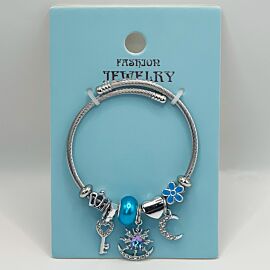 Stainless Steel Charm Bracelet with Blue Ocean Star Design