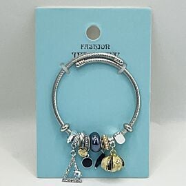 Stainless Steel Charm Bracelet with Rhinestone Sea Shell Design
