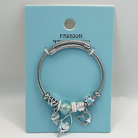 Stainless Steel Charm Bracelet with Ocean Blue Shell Design