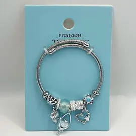 Stainless Steel Charm Bracelet with Ocean Blue Shell Design
