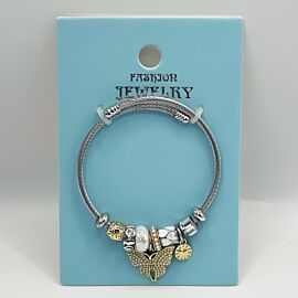 Stainless Steel Charm Bracelet with Golden Butterfly Design