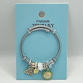 Stainless Steel Charm Bracelet with Yellow Sun Design