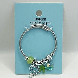 Stainless Steel Charm Bracelet with Jade Green Heart Design