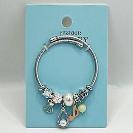 Stainless Steel Charm Bracelet with Rhinestone Pearl and Music Design