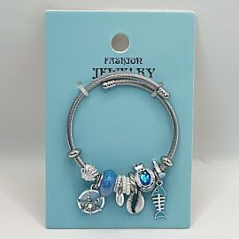 Stainless Steel Charm Bracelet with Blue Sea Animals Design