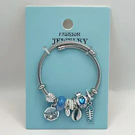 Stainless Steel Charm Bracelet with Blue Sea Animals Design