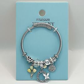 Stainless Steel Charm Bracelet with Crescent Butterfly Design