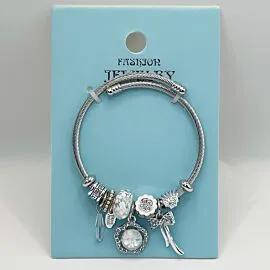 Stainless Steel Charm Bracelet with Rhinestone Pearl Design