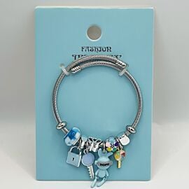 Stainless Steel Charm Bracelet with Lock and Key Design