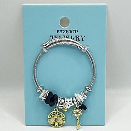 Stainless Steel Charm Bracelet with Golden Bee Design