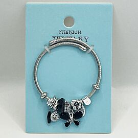 Stainless Steel Charm Bracelet with Dark Butterfly Design
