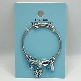 Stainless Steel Charm Bracelet with Blue Ocean Heart Design