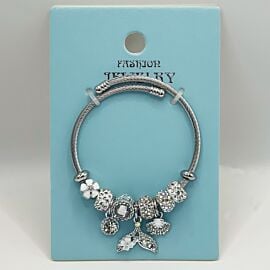 Stainless Steel Charm Bracelet with Rhinestone Oceanic Gemstones