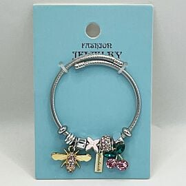 Stainless Steel Charm Bracelet with Golden Bee Design
