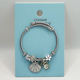 Stainless Steel Charm Bracelet with Silver Sea Shell Design