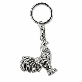 Standing Gamecock Rooster Keychain - Crystal Accent Antiqued Silver-Tone Gallo Charm