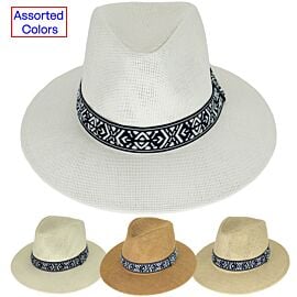 Wholesale Panama Hats in Bulk with Western Blue Hatband