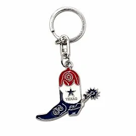 Texas Flag Cowboy Boot Keychain - Enamel Spur Lone Star Western Souvenir Charm