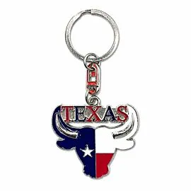 Texas Flag Longhorn Skull Keychain - Enamel Lone Star Letters Western Souvenir Charm