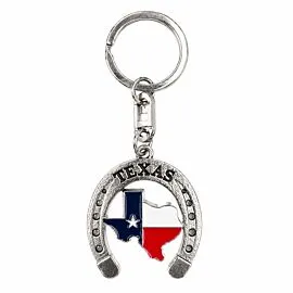 Texas Horseshoe Keychain - Enamel State Map Flag Lucky Lone Star Souvenir Charm