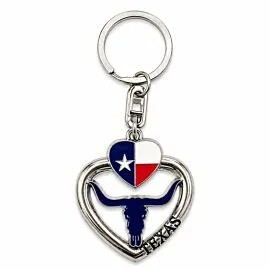 Texas Flag Heart Longhorn Keychain - Enamel Lone Star Love Souvenir Charm