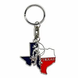 Texas State Map Longhorn Keychain - Enamel Lone Star Flag Souvenir Charm