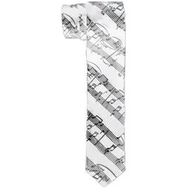 White Music Notes Patterned Slim Tie - Bulk-2