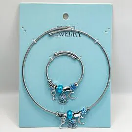 Stainless Steel Charm Bracelet and Necklace Set - Ocean Blue Star