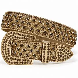 All-Over Gold-Tone Rhinestone Belt - Champagne Crystal Bling Cowgirl Western Statement Belt