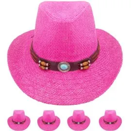 Wholesale Unisex Pink Paper Straw Western Cowboy Hat-1