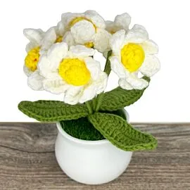 White Crochet Daisy Flower in Pot - Cute Artificial Flowers in pot