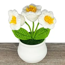 White Crochet Lilies in Pot - Cute Crochet Plants