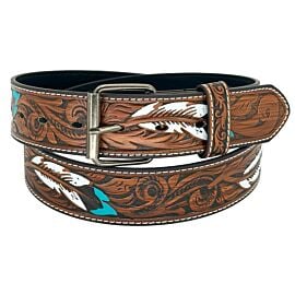 feather design floral engraved western belt