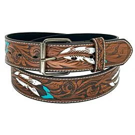 feather design floral engraved western belt