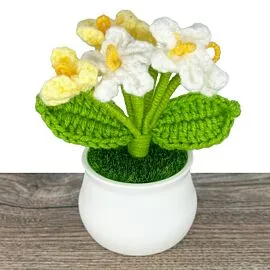 Crochet Forget Me Not Flowers in Pot - White and Yellow