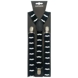 White Color Print Mustache Bulk Suspenders