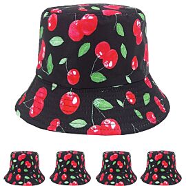 Cherries Pattern Double-Sided Bucket Hat