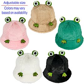 Frog Winter Bucket Hat with Plush Design - Assorted Colors